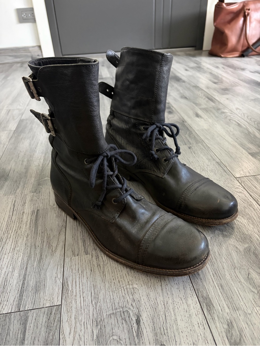All Saints Spitalfields Damisi Tall Black Leather Combat Boots RARE